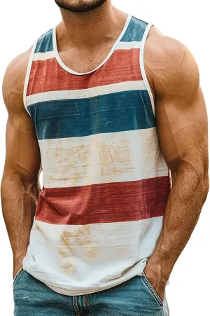 Workout Tank Tops Mens Sleeveless Scoop Neck Cut Off Muscle T-Shirts Color Block Patchwork Yoga Runnig Vest Tops