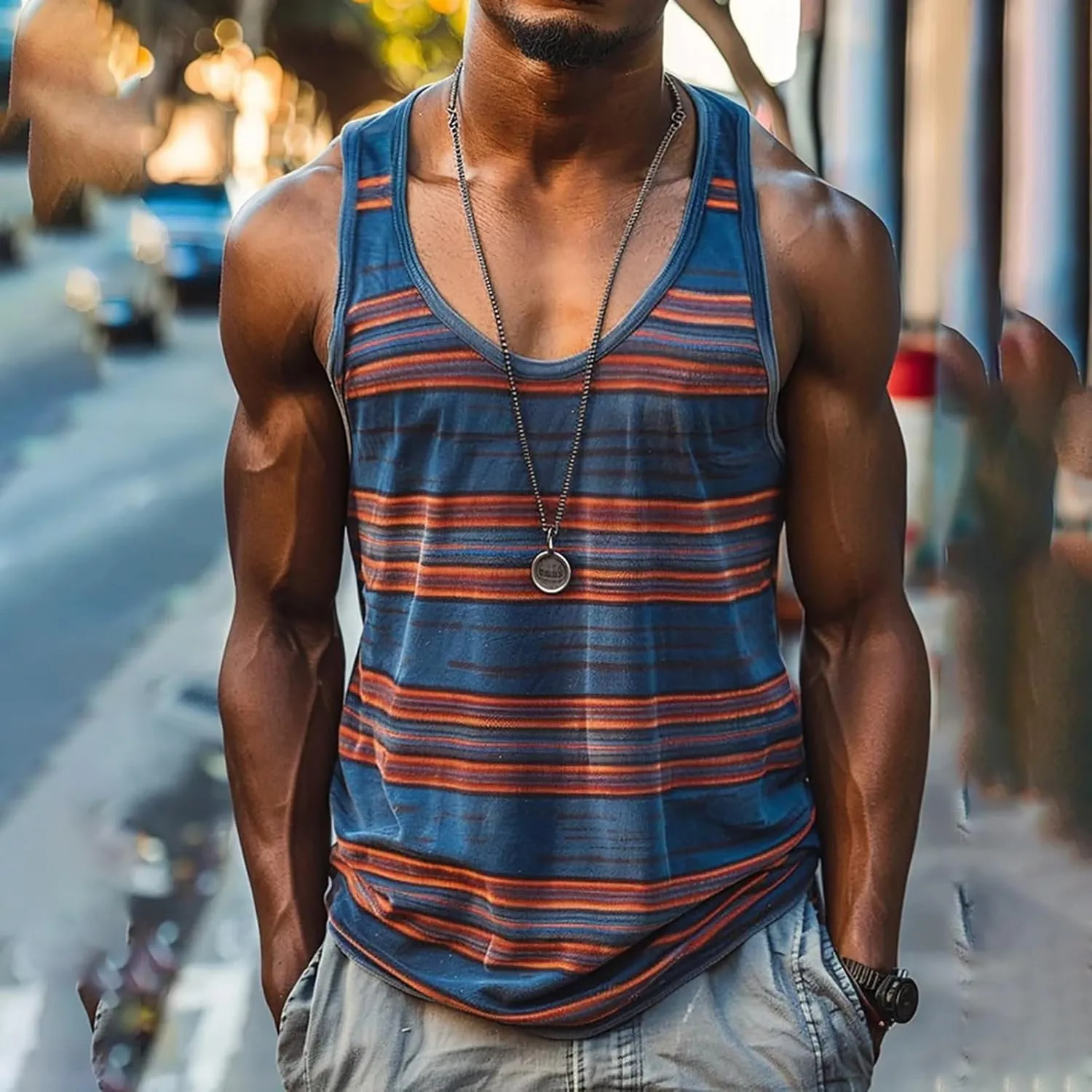 Workout Tank Tops Mens Sleeveless Scoop Neck Cut Off Muscle T-Shirts Color Block Patchwork Yoga Runnig Vest Tops
