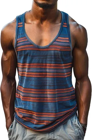 Workout Tank Tops Mens Sleeveless Scoop Neck Cut Off Muscle T-Shirts Color Block Patchwork Yoga Runnig Vest Tops