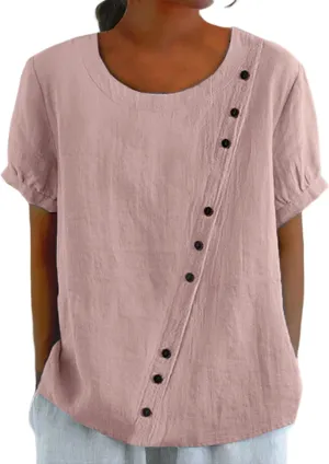 Workout Tops for Women Plus Size Oversized Crew Neck Linen Tops for Women Short Sleeve Cotton Blend Tee Shirts