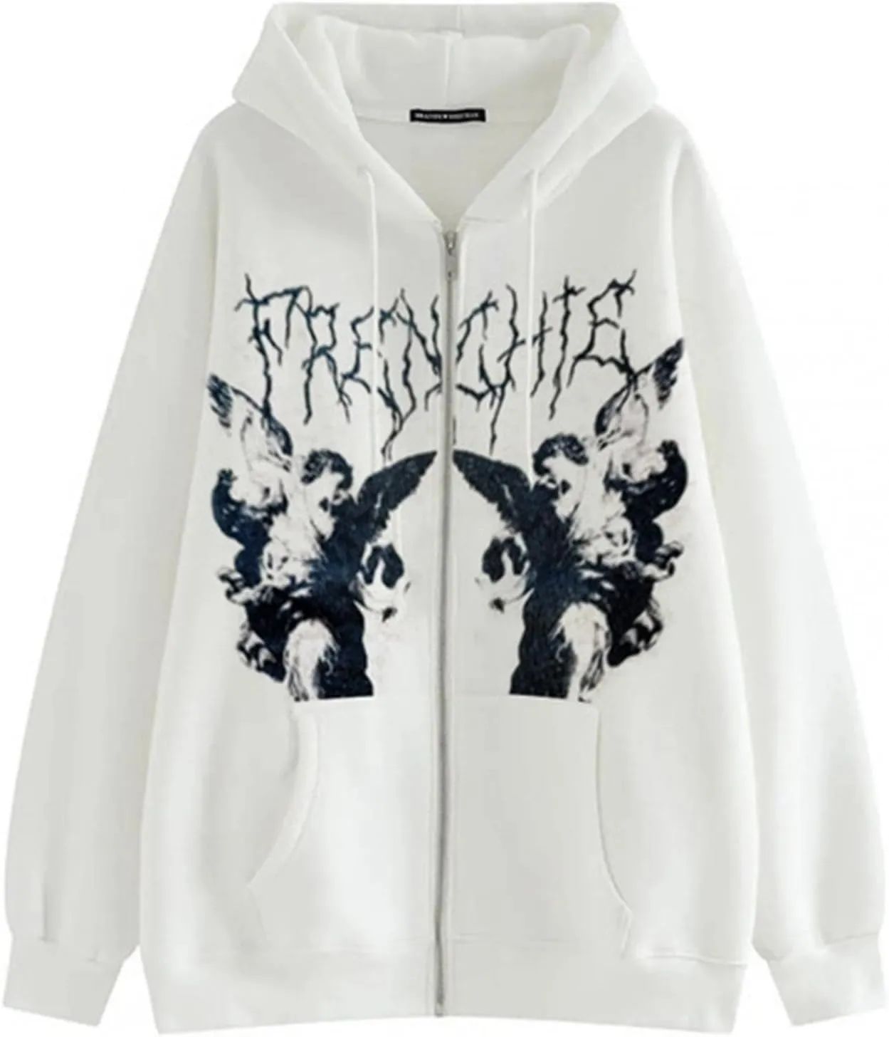 Y2K Hoodies for Women Full Zip Up Print Graphic Oversized Pockets Hooded Jacket 90s Long Sleeve Sweatshirt Goth Punk Teen