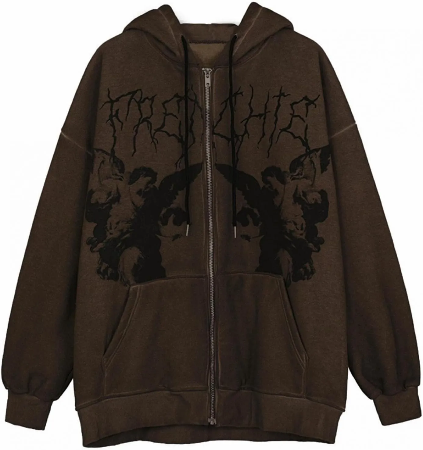 Y2K Hoodies for Women Full Zip Up Print Graphic Oversized Pockets Hooded Jacket 90s Long Sleeve Sweatshirt Streetwear Cyber