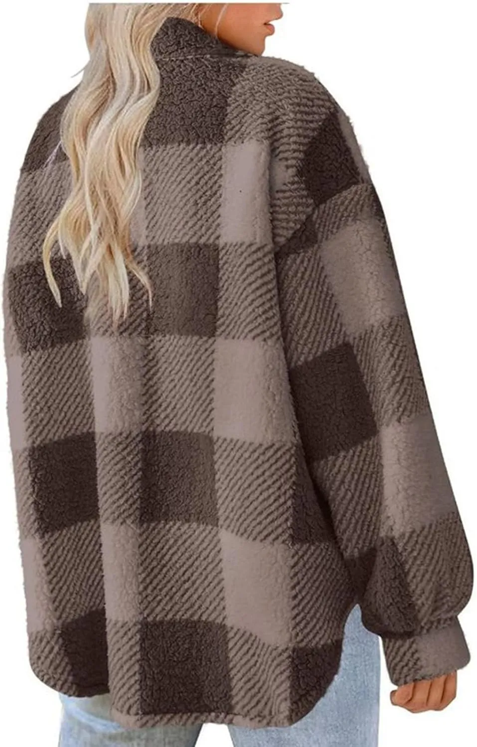 yardsong Shackets for Women 2024 Winter Warm Fuzzy Fleece Sherpa Plaid Shirt Jackets Plus Size Button Down Long Sleeve Coats