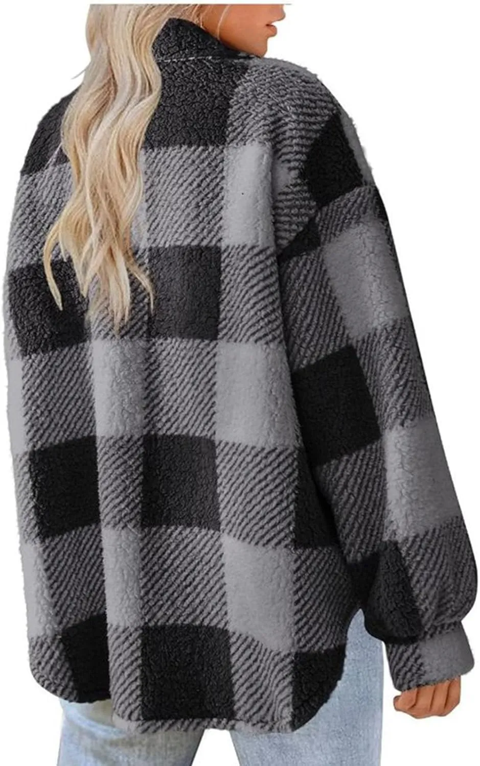 yardsong Shackets for Women 2024 Winter Warm Fuzzy Fleece Sherpa Plaid Shirt Jackets Plus Size Button Down Long Sleeve Coats