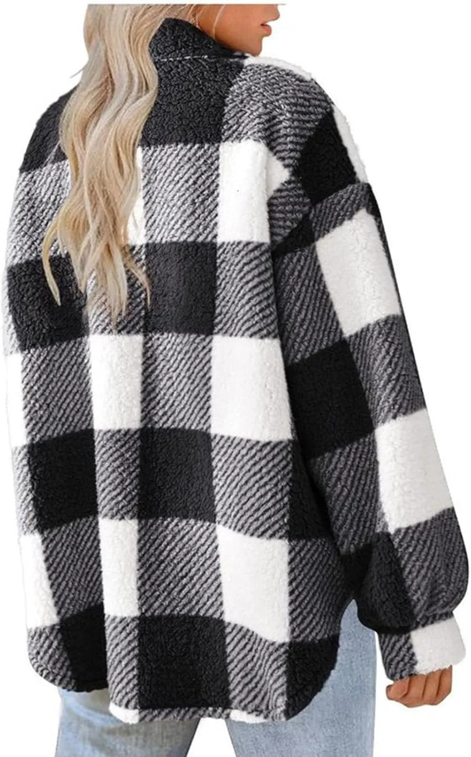 yardsong Shackets for Women 2024 Winter Warm Fuzzy Fleece Sherpa Plaid Shirt Jackets Plus Size Button Down Long Sleeve Coats