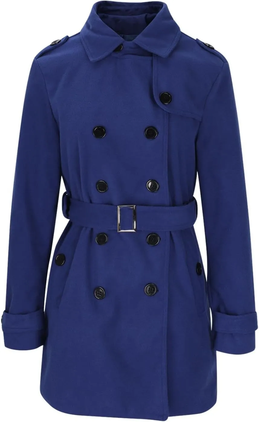 yardsong Womens Double Breasted Trench Coats Belted Slim Fit Pea Coats Winter Fashion Wool Blend Lapel Jackets with Pockets