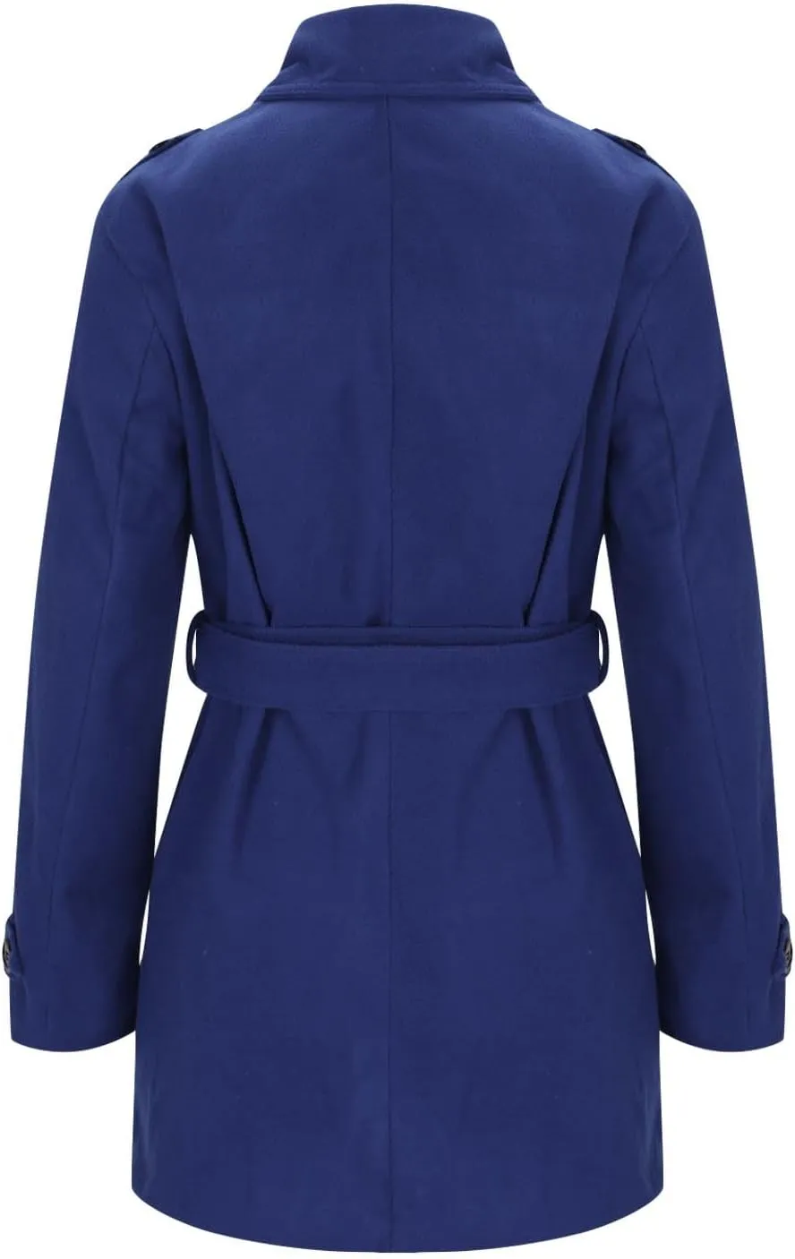 yardsong Womens Double Breasted Trench Coats Belted Slim Fit Pea Coats Winter Fashion Wool Blend Lapel Jackets with Pockets