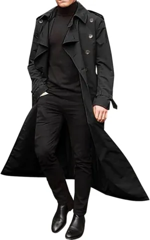 Ymosrh Rain Coats for Men Lightweight Trench Coat Long Overcoat Winter Mens Jackets Outwear