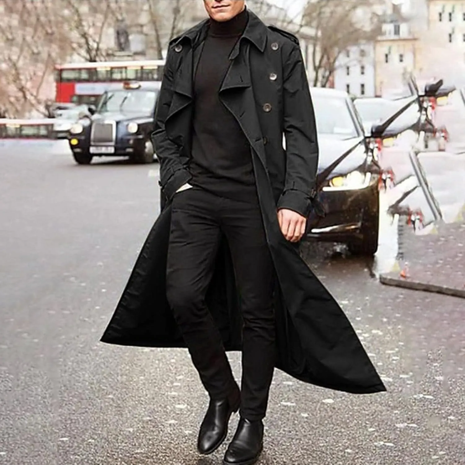 Ymosrh Winter Coats for Men Men's Long-Slevee Luxury Full Length Trench Coat Long Wool Overcoat Mens Coats
