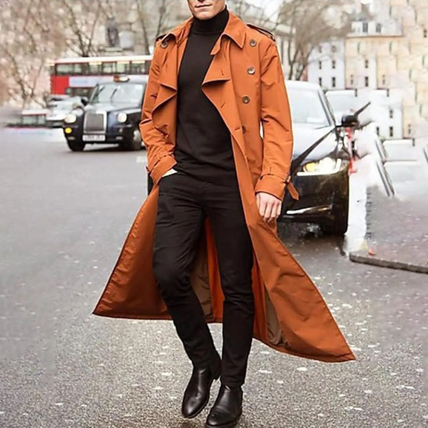 Ymosrh Winter Coats for Men Men's Long-Slevee Luxury Full Length Trench Coat Long Wool Overcoat Mens Coats