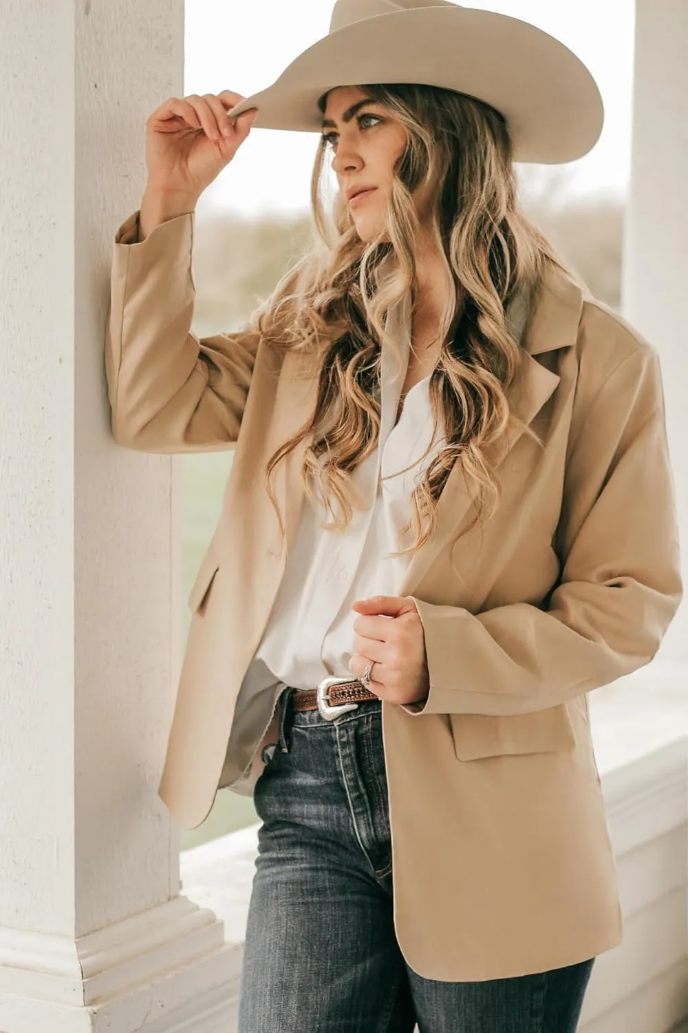 Zeagoo Womens Casual Blazers Pockets Long Sleeve Open Front Work Office Jackets Lapel Button Long Blazer Suit for Bussiness