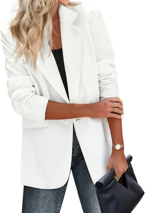 Zeagoo Womens Casual Blazers Pockets Long Sleeve Open Front Work Office Jackets Lapel Button Long Blazer Suit for Bussiness