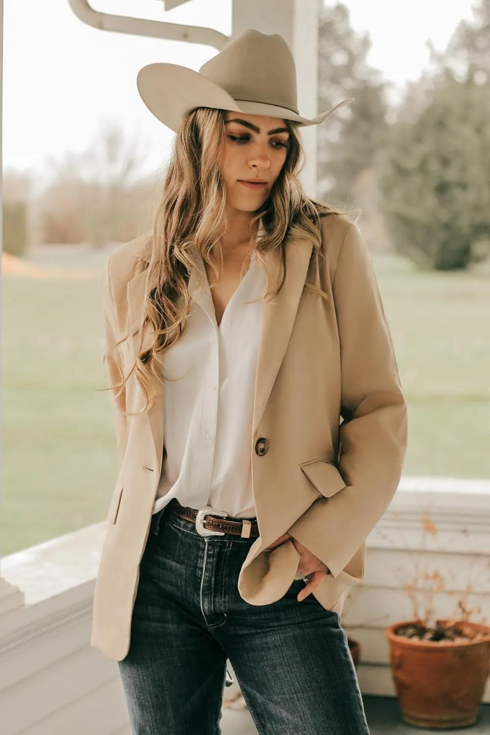 Zeagoo Womens Casual Blazers Pockets Long Sleeve Open Front Work Office Jackets Lapel Button Long Blazer Suit for Bussiness