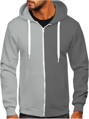 Zip Hoodies For Men Patchwork Cotton Hooded Oversized Thermal Light Weight Hoody Sweatshirt