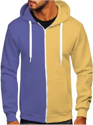 Zip Hoodies For Men Patchwork Cotton Hooded Oversized Thermal Light Weight Hoody Sweatshirt