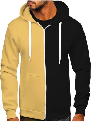 Zip Hoodies For Men Patchwork Cotton Hooded Oversized Thermal Light Weight Hoody Sweatshirt