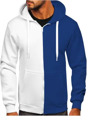 Zip Hoodies For Men Patchwork Cotton Hooded Oversized Thermal Light Weight Hoody Sweatshirt