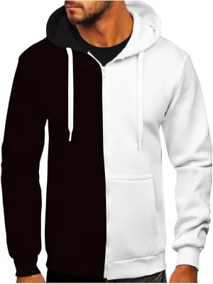 Zip Hoodies For Men Patchwork Cotton Hooded Oversized Thermal Light Weight Hoody Sweatshirt