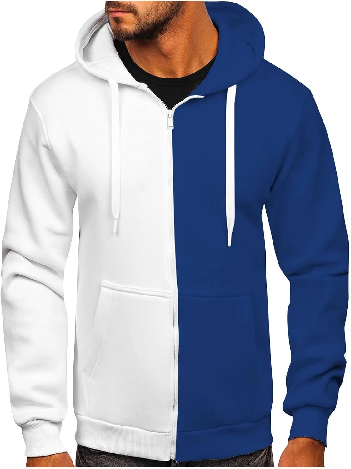 Zip Hoodies For Men Patchwork Cotton Hooded Oversized Thermal Light Weight Hoody Sweatshirt