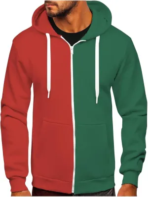 Zip Hoodies For Men Patchwork Cotton Hooded Oversized Thermal Light Weight Hoody Sweatshirt