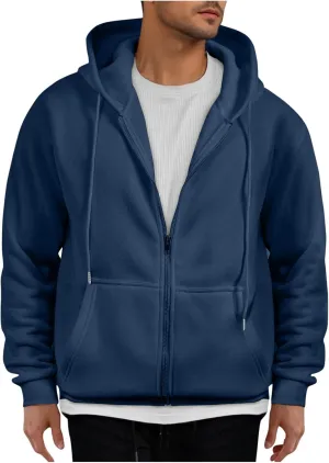 Zip Up Hoodie Men Mens Full Zip Casual Fleece Hooded Drawstring Hoodies Pullover Sweatshirts Long Sleeve S-2XL