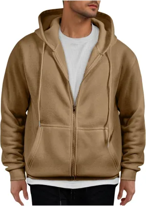 Zip Up Hoodie Men Mens Full Zip Casual Fleece Hooded Drawstring Hoodies Pullover Sweatshirts Long Sleeve S-2XL