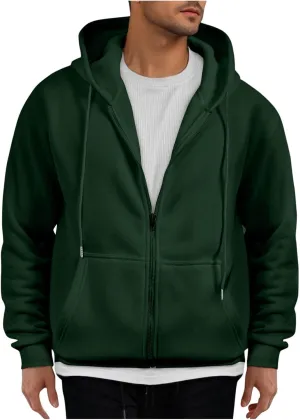 Zip Up Hoodie Men Mens Full Zip Casual Fleece Hooded Drawstring Hoodies Pullover Sweatshirts Long Sleeve S-2XL