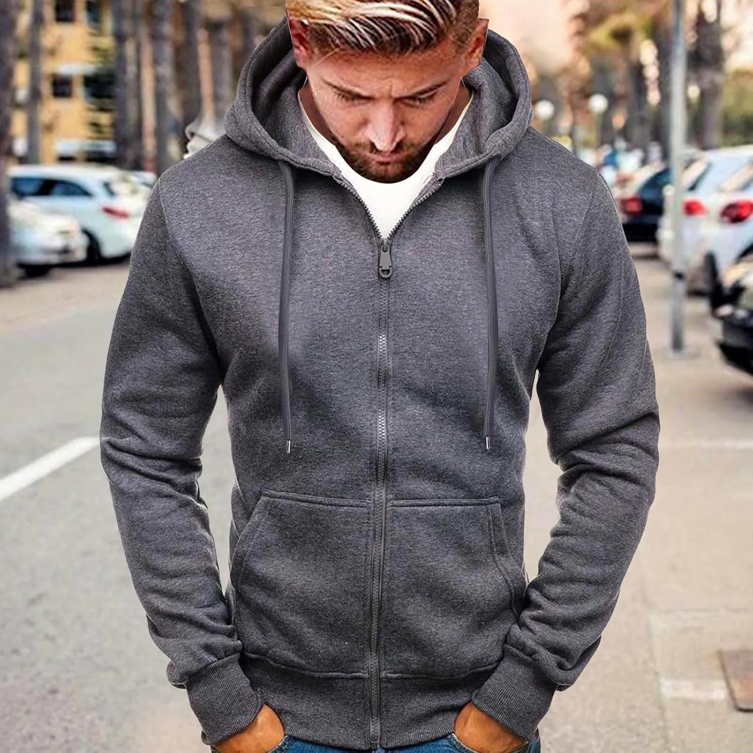 Zip Up Hoodie Men Mens Full Zip Casual Pullover Hoodies Fall Winter Work Sweatshirt Long Sleeve Drawstring Hoodies