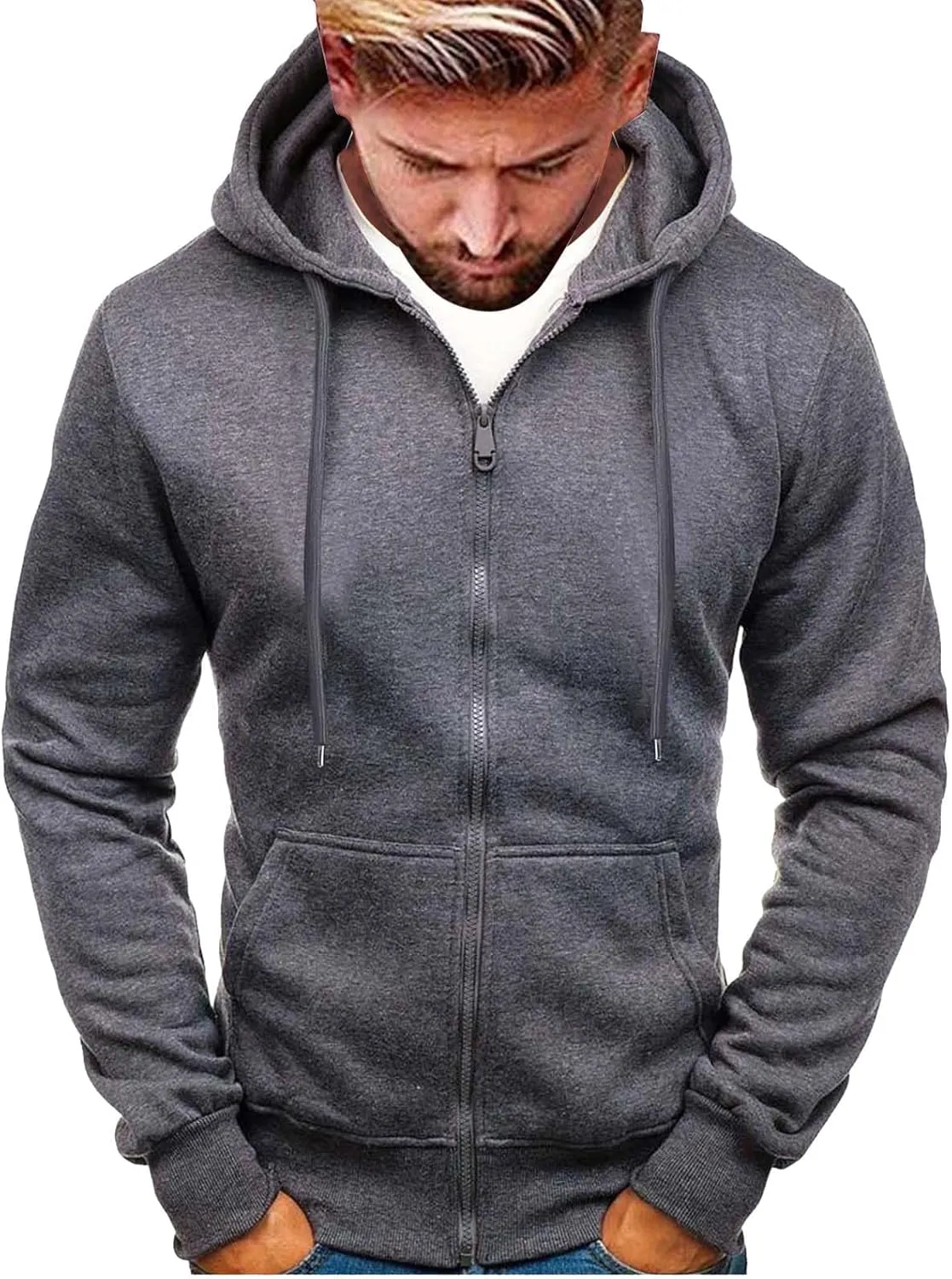Zip Up Hoodie Men Mens Full Zip Casual Pullover Hoodies Fall Winter Work Sweatshirt Long Sleeve Drawstring Hoodies