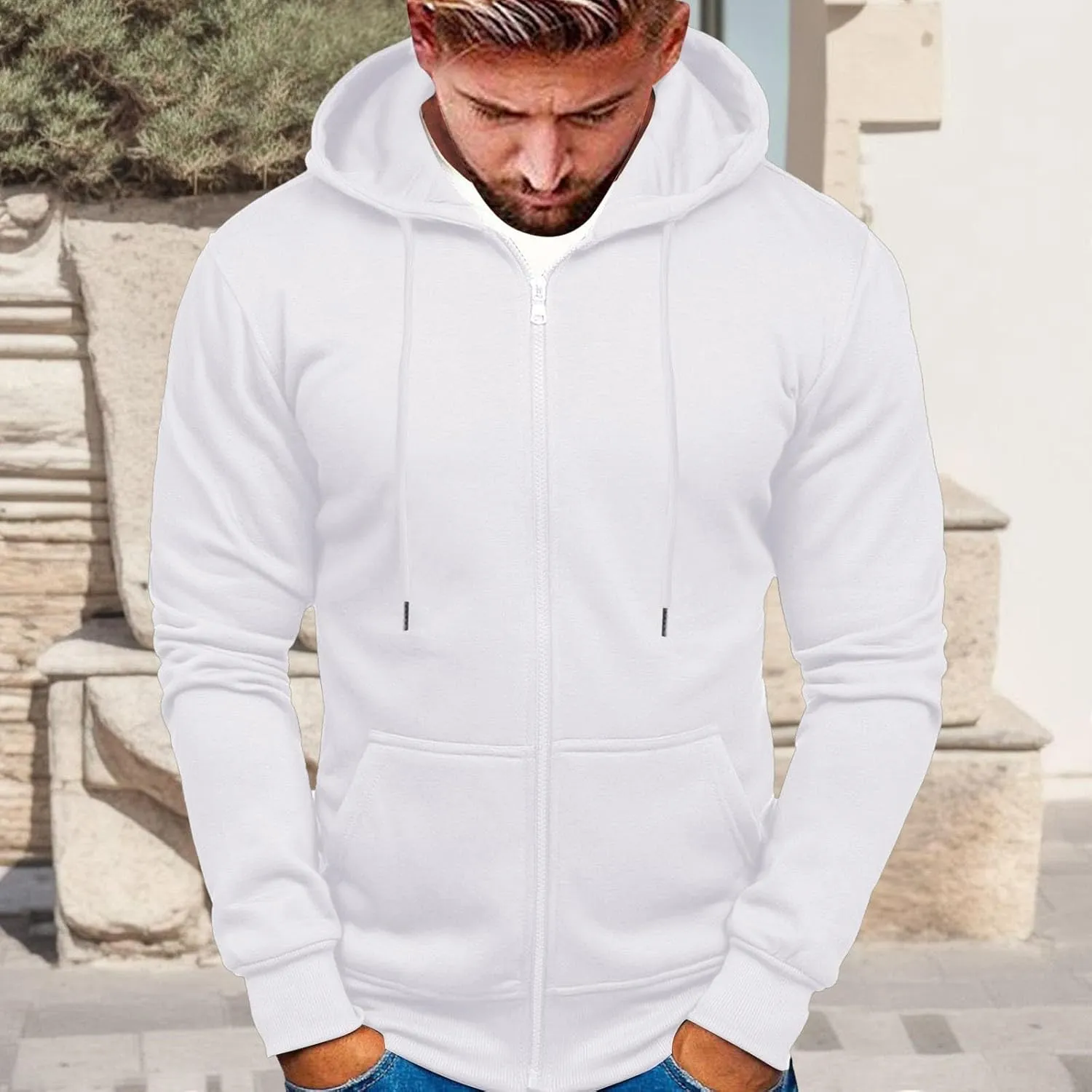 Zip Up Loose Fit Hoodies for Men Full Zipper Oversized Slim Long Sleeve Coat Pullover 2024 Fall Winter Trendy Jacket