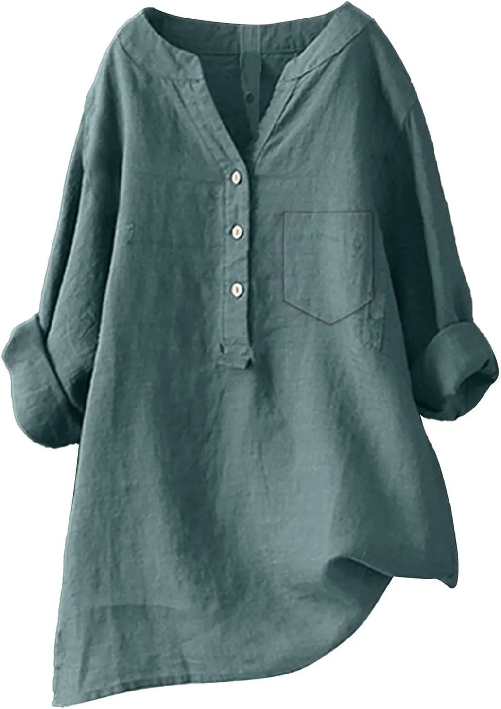 ZWRXW Womens Cotton Linen Shirts 3/4 Sleeve V Neck Tshirts Solid Color Comfy Tops Summer Casual Dressy Tunic Top Blouses