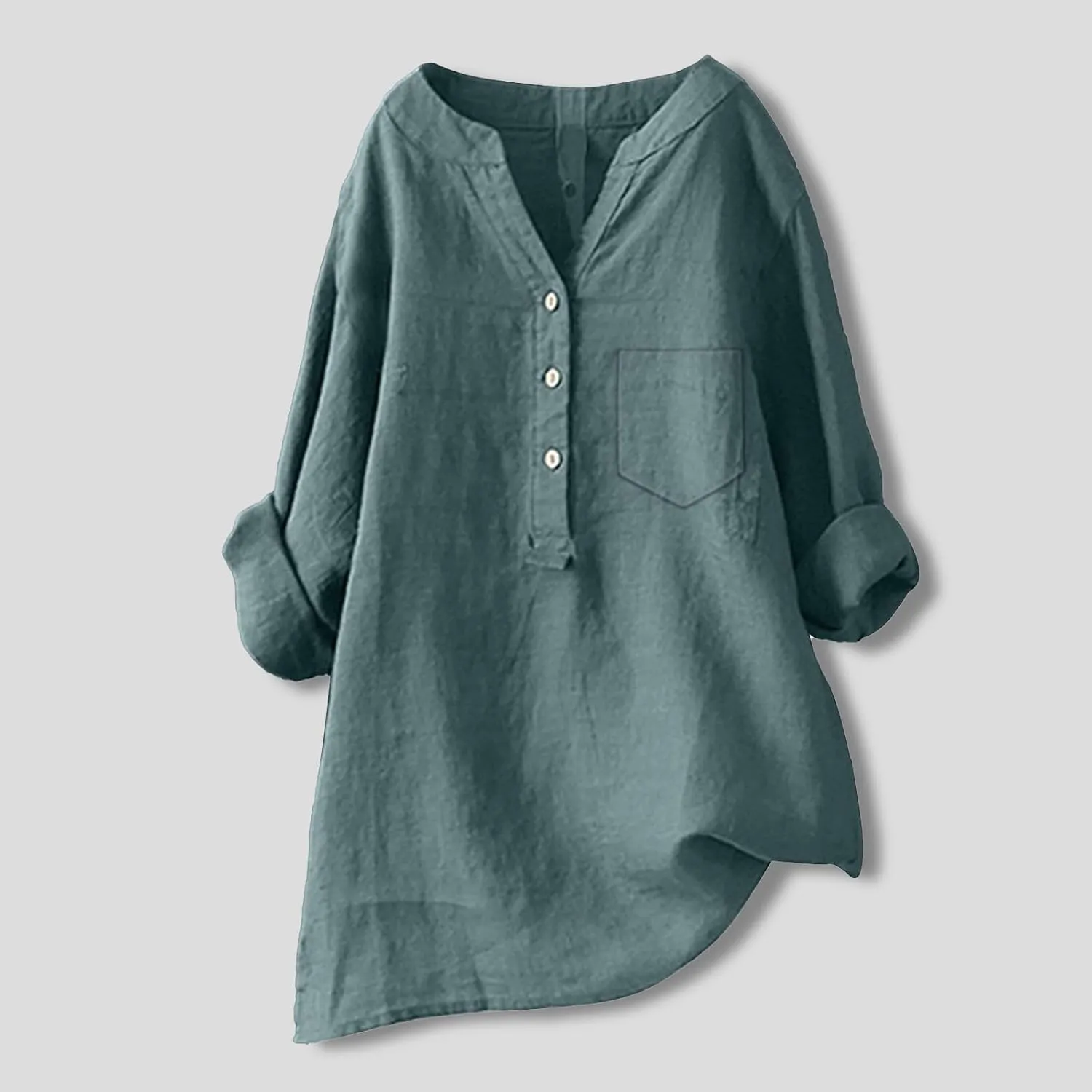 ZWRXW Womens Cotton Linen Shirts 3/4 Sleeve V Neck Tshirts Solid Color Comfy Tops Summer Casual Dressy Tunic Top Blouses
