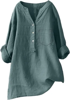 ZWRXW Womens Cotton Linen Shirts 3/4 Sleeve V Neck Tshirts Solid Color Comfy Tops Summer Casual Dressy Tunic Top Blouses