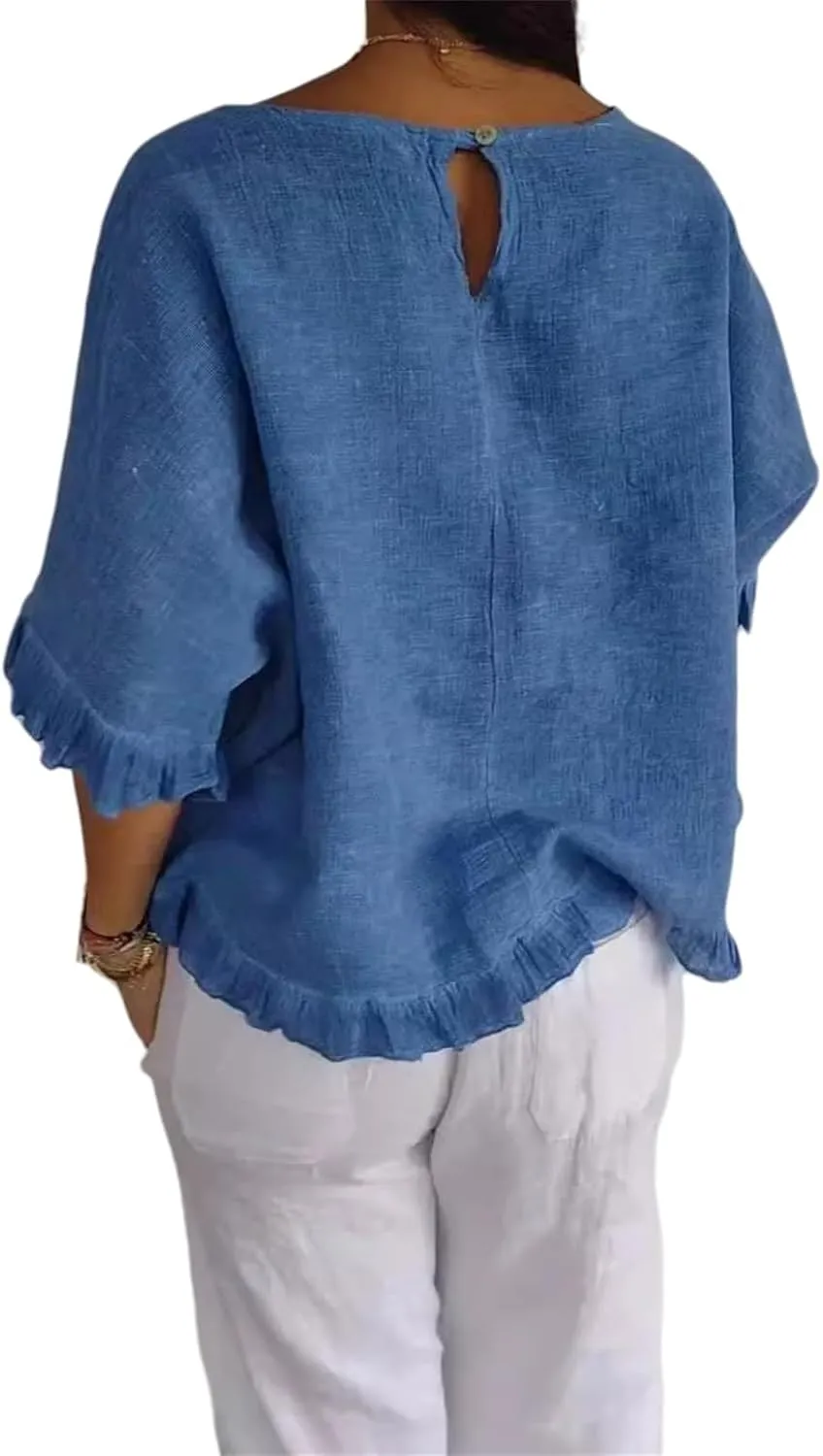 ZWRXW Women's Cotton Linen Tops Summer Babydoll Tops Short Sleeve Crew Neck T-Shirts Solid Color Crewneck Tee Tunic Shirts
